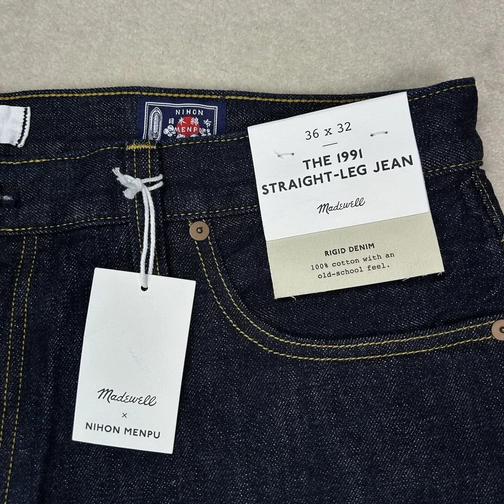 Madewell Straight Leg Jeans Men 36x32 Japanese Selvedge Denim Nihon Menpu Indigo